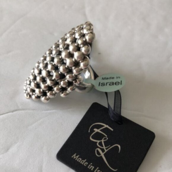 E&L Israel Statement Popcorn Ring Sterling Silver Electroform  Sz. 7 - Picture 3 of 15